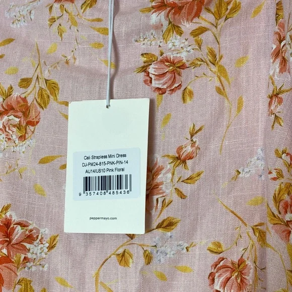 NWT Peppermayo Exclusive - Cali Strapless Mini Dress - Pink Floral Size 10 - Picture 7 of 8